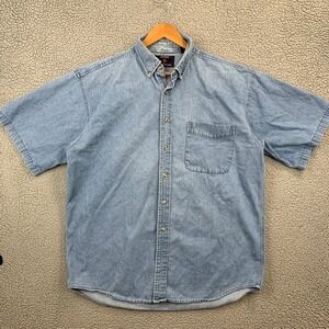 COLISEUM Denim Button Up Shirt Men's Light Blue XL Cotton Denim Short Sleeve